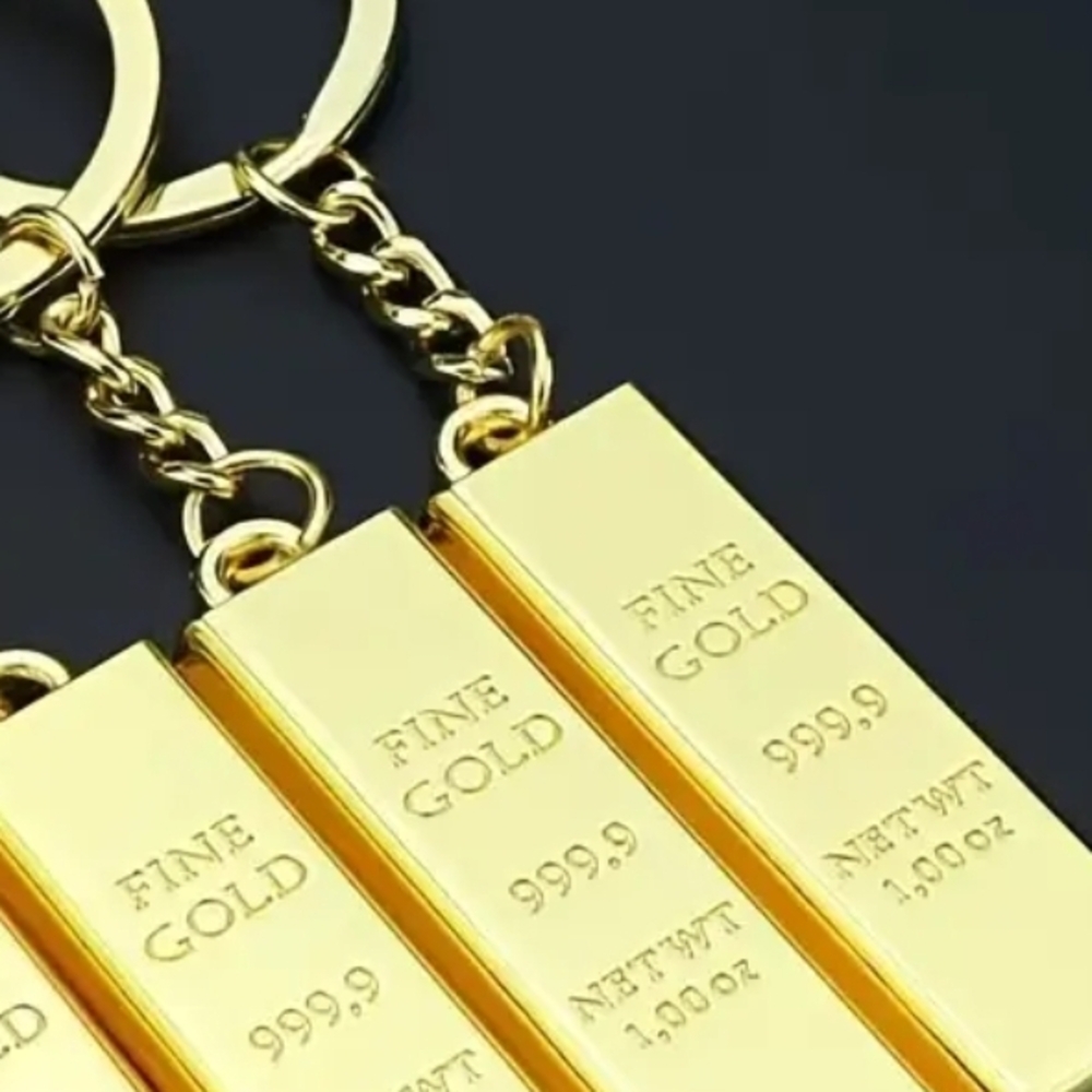 Gold Bar Style Keychain Gold Tone Ingot Key Ring or Bag Charm Accessory sg